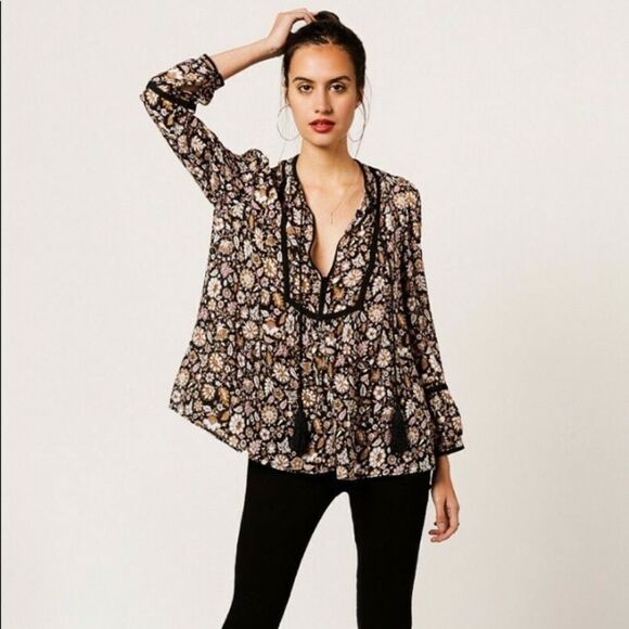 A.C.L Sheer Long Sleeve Blouse With Tassels Sz 4 - Picture 6 of 6